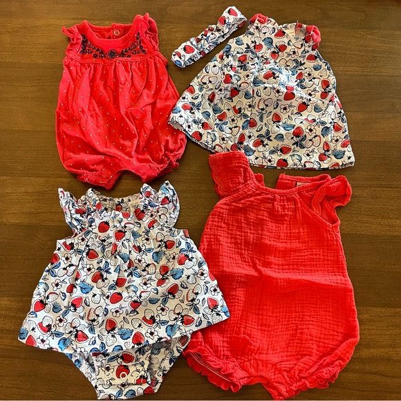 Other - Newborn Baby Girl Strawberry Red Rompers and Dresses